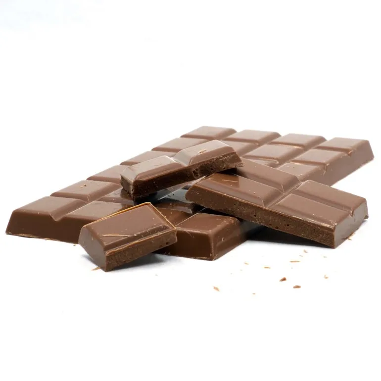 Chocolit Bar: Glossy Milk Chocolate with Snapped Pieces on White