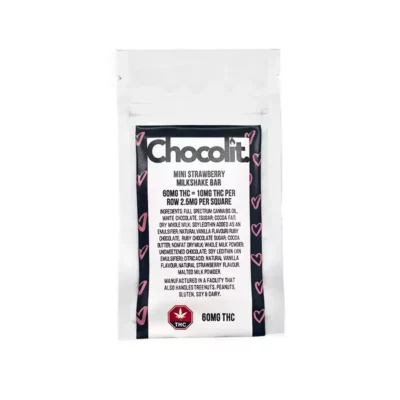 60mg THC Chocolit Strawberry Milkshake Cannabis Edible with Dosing Info and Allergen Warning