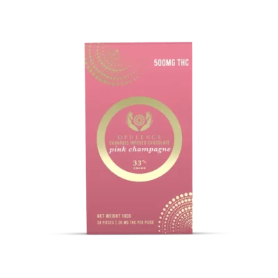Opulence 500MG THC Pink Champagne Cannabis Chocolate with 33% Cacao.