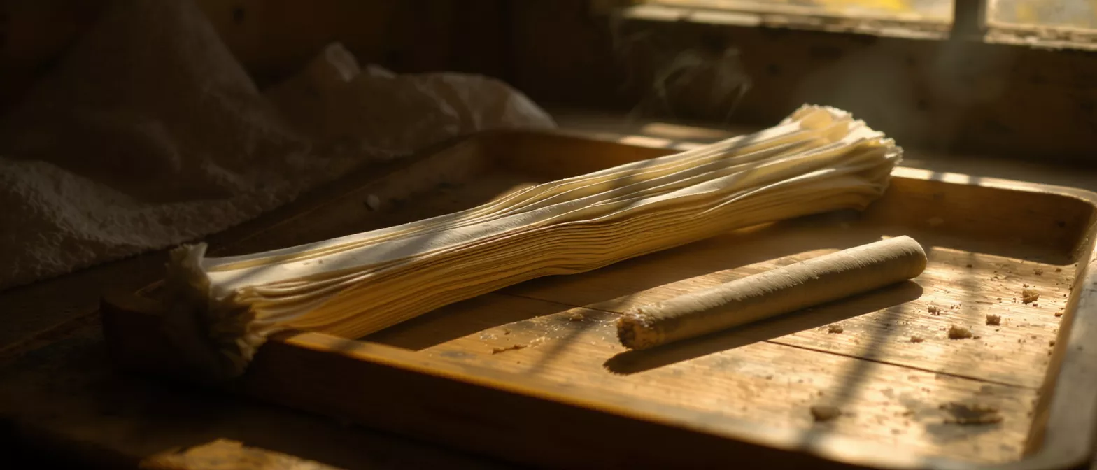 Fresh handmade pasta laying on a wooden tray