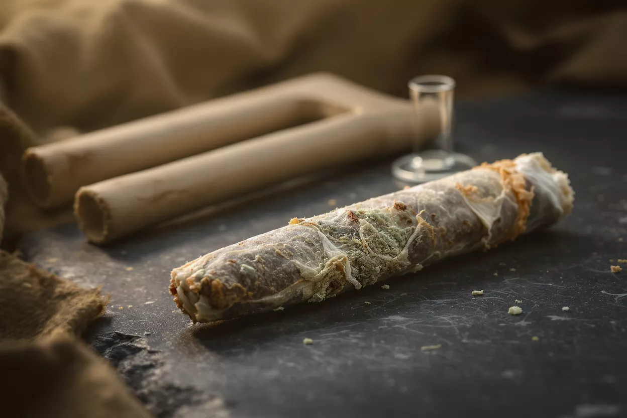 A rolled product placed on a dark surface