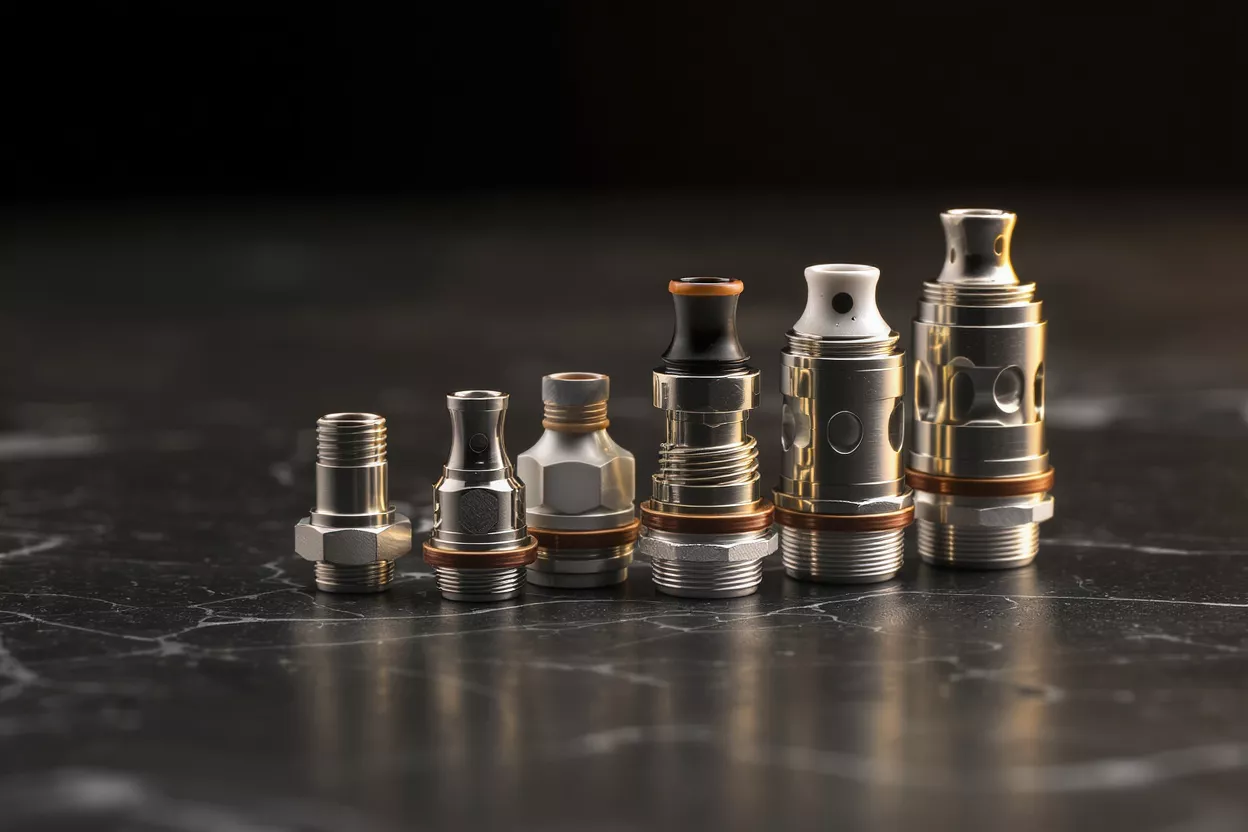 Different sizes of vape coils arranged in a row
