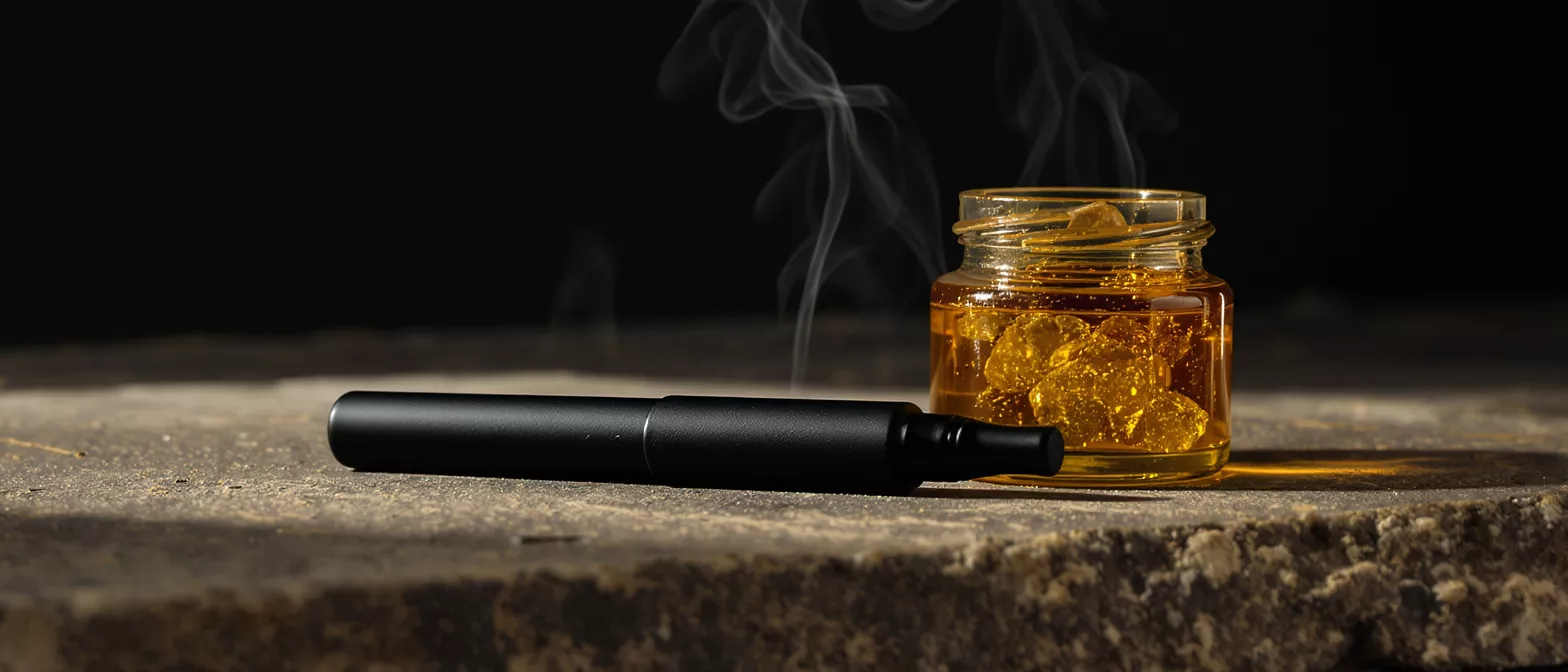 A vape pen beside a jar of cannabis oil