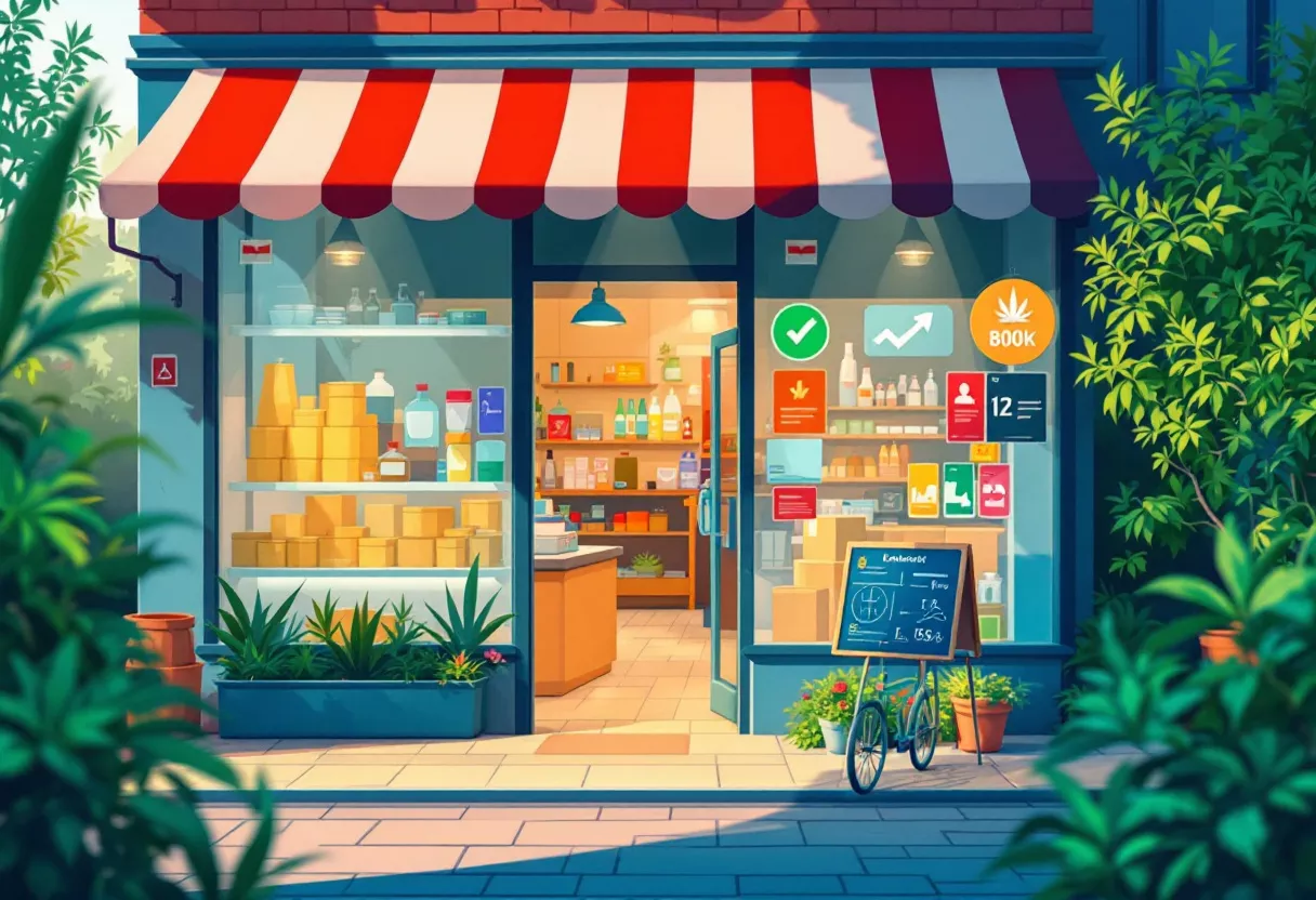 Una fachada colorida con varios productos expuestos.