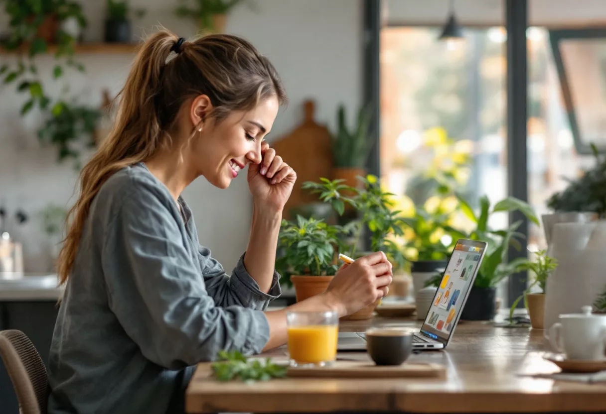 Woman enjoying her time working from home