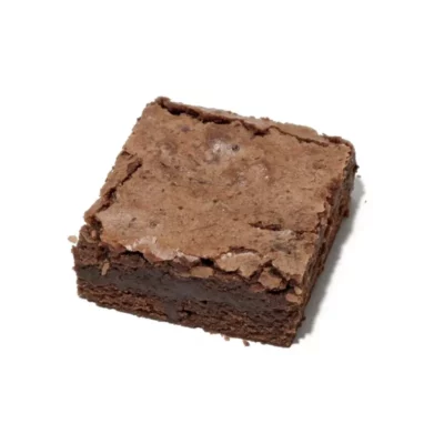 Cannabis-infused fudge brownie with a shiny top and rich, fudgy center.
