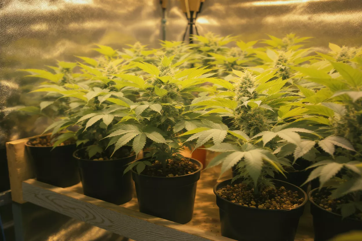 Lush cannabis plants thriving in a grow room