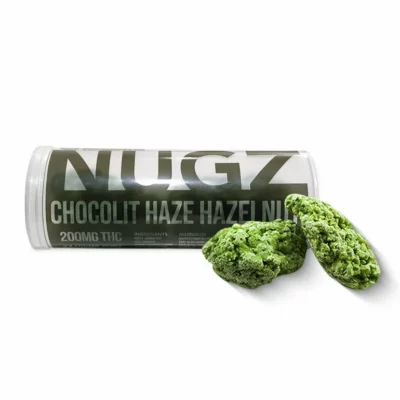 NUUGY Chocolit Haze - 200mg THC cannabis-infused edible resembling green buds.