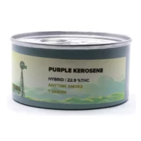 Unopened Purple Kerosene Hybrid Cannabis with 22.9% THC in 7g Tin.