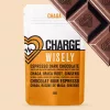 Health wellness chocolate bar with chaga, maca, vegan, sugar-free, espresso dark flavor.