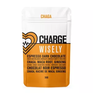 Chaga energy chocolate packaging with health-focused ingredients and a vibrant modern design.