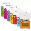 Various colorful packets of chocolate with different flavors and ingredients.