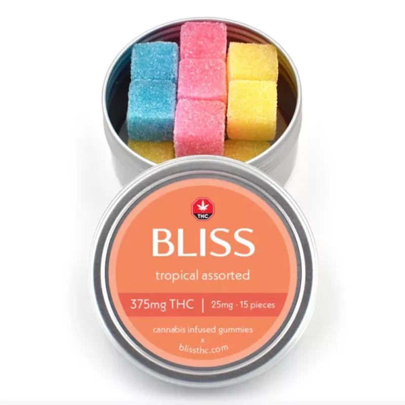 Bliss Tropical Gummies - 375mg THC Infused Candy Tin with 15 Pieces.