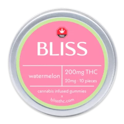 Bliss Watermelon THC Gummies - 200mg, Canadian Cannabis-Infused Edibles.