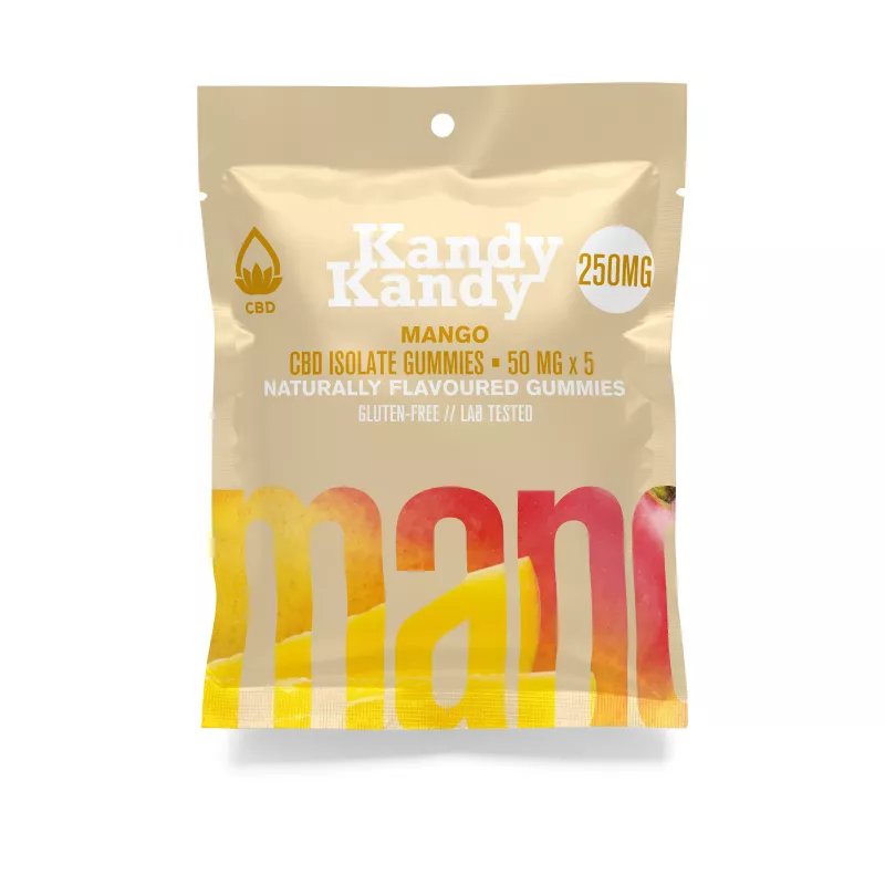 Mango-flavored CBD Gummies, 250mg pack, Gluten-Free and Lab-Tested