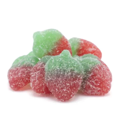 Colorful red and green sugar-coated gumdrops candy cluster, vibrant and fruity.