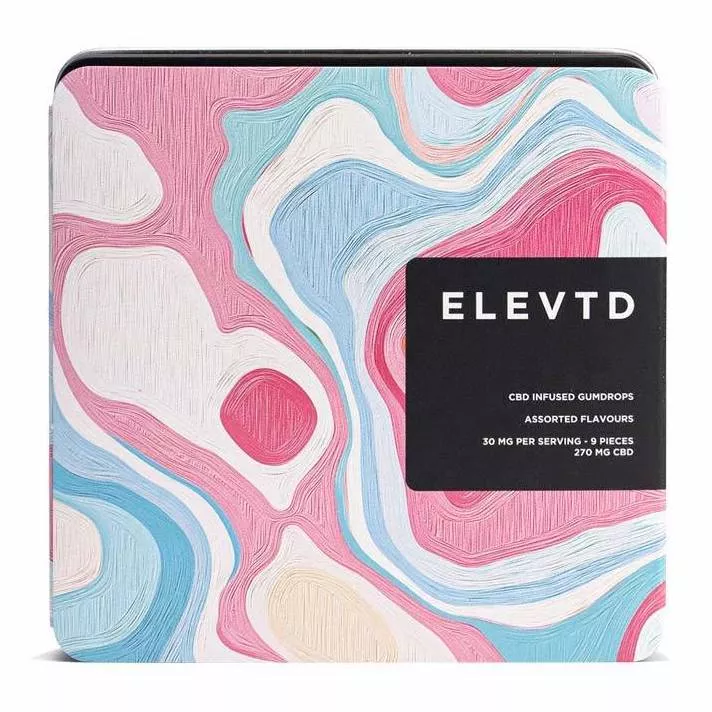 ELEVD CBD Gumdrops package, 270mg, assorted flavors, modern design.