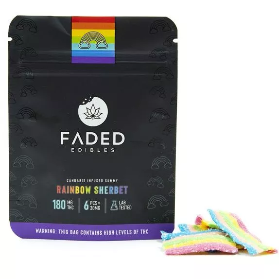FADED Rainbow Sherbet THC Gummies - Colorful 180mg Cannabis Candies