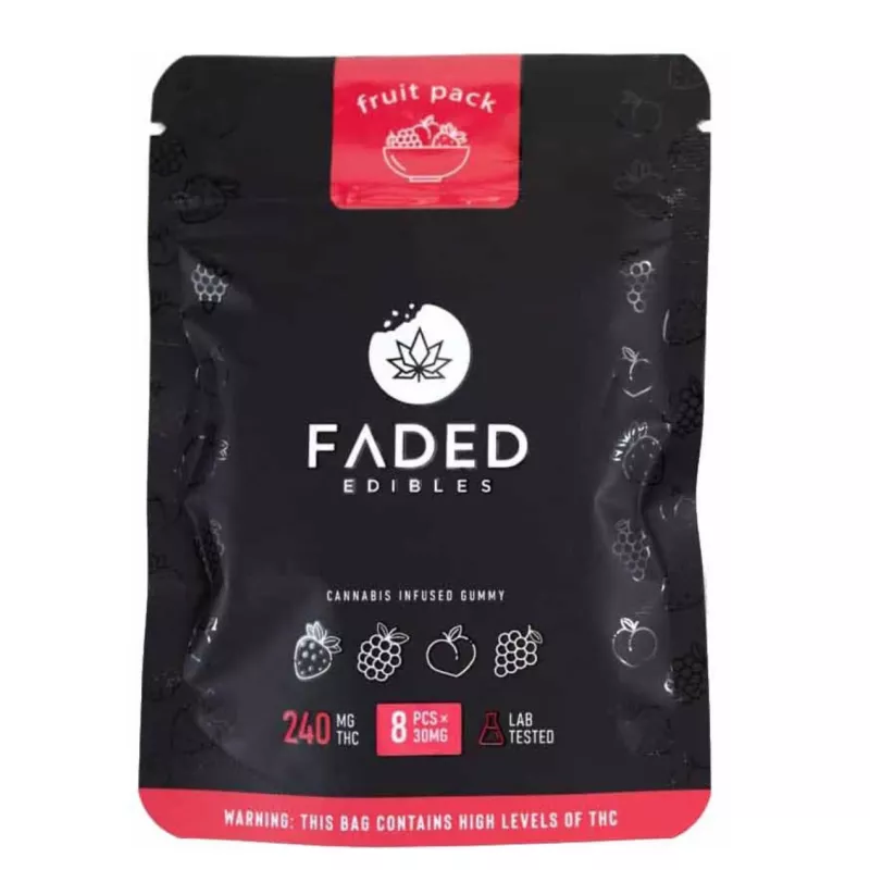 FADED Edibles 240mg THC Gummies - Lab Tested, Fruit Pack with Warning Label