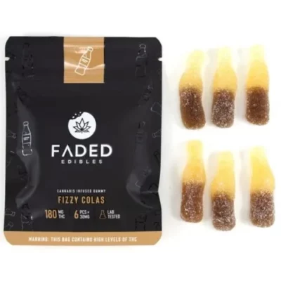FADED Edibles - THC-infused gummy colas pack with 180mg THC and sugar coating.