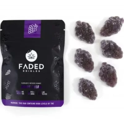 FADED grape THC gummies, 180mg pack with dosage and warning labels
