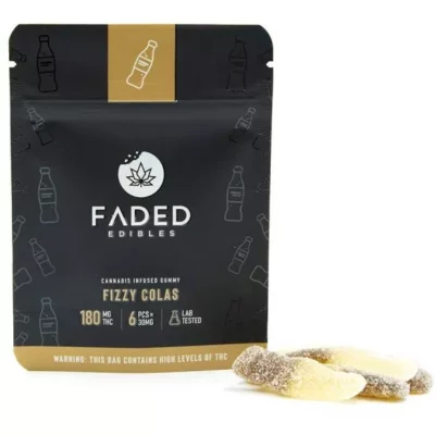 FADED Edibles 180mg THC cola-flavored gummies, lab-tested for quality assurance.