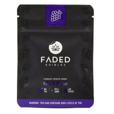 Faded Edibles Grape-Flavored THC Gummies, 180mg Potency Warning Label