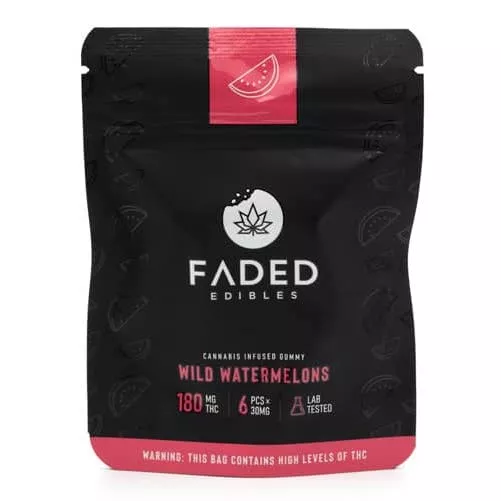 FADED Wild Watermelon Gummies with 180mg THC - Lab Tested, Dosage Info, and THC Warning.