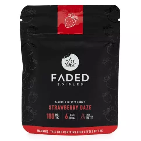 FADED Cannabis Strawberry Daze Gummies - 180mg THC, Lab-Tested with Resealable Package.