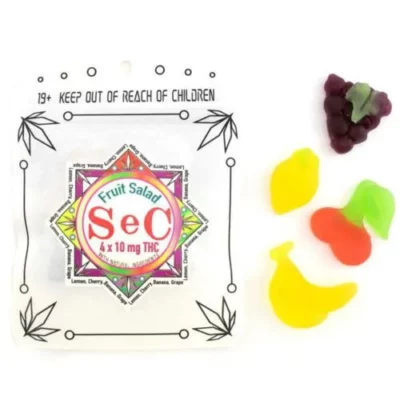 SeC Fruit Salad Cannabis Gummies, 40mg THC, assorted flavors, adult use warning.