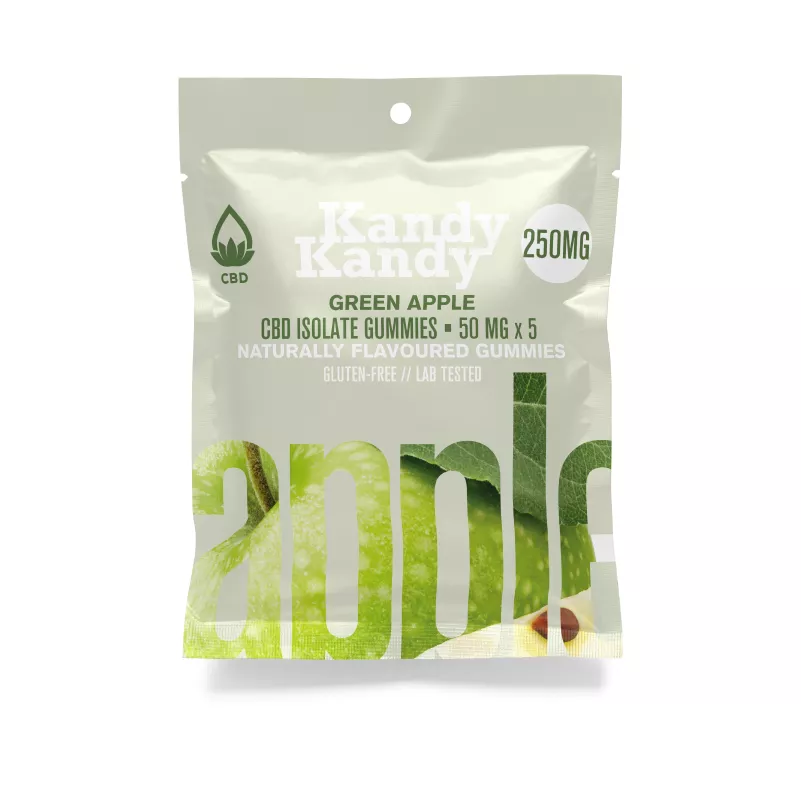 Kandy Kandy 250mg CBD Green Apple Isolate Gummies, Gluten-Free, 5-Pack