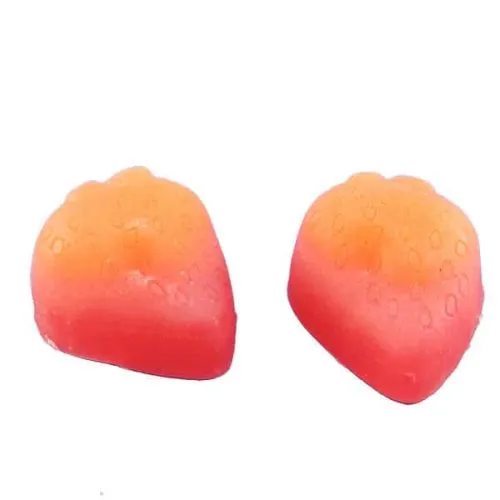 Vibrant heart-shaped Strawberry CBD Gummies by SeC on white background.