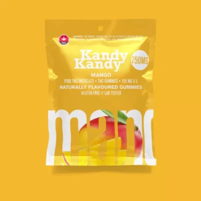 Kandy Kandy Mango Gummies with 750mg THC - Gluten-Free and Lab-Tested.