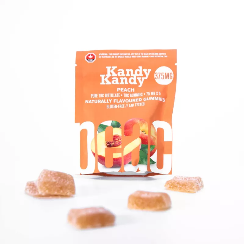 Kandy Kandy Peach Flavor THC Gummies - 375MG, Gluten-Free, Lab Tested.