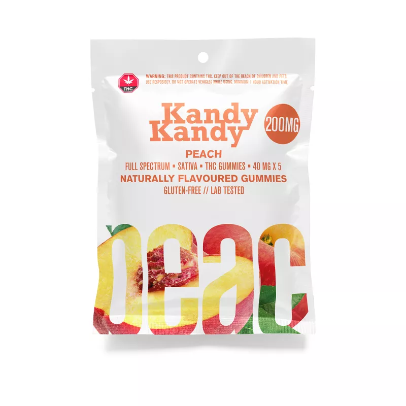 Kandy Kandy 200mg Sativa Peach THC Gummies - Potent, Gluten-Free, Lab-Tested