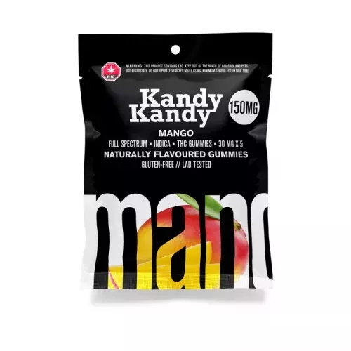 Kandy Kandy Mango Indica THC Gummies, 30mg Full Spectrum, Gluten-Free, Lab-Tested.