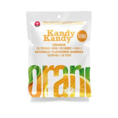 Kandy Kandy 50mg Orange THC Gummies - Full Spectrum Sativa, Gluten-Free.