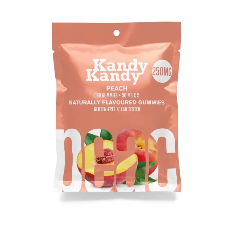 Kandy Kandy Peach-Flavored CBD Gummies, 250mg, Gluten-Free, Lab-Tested.