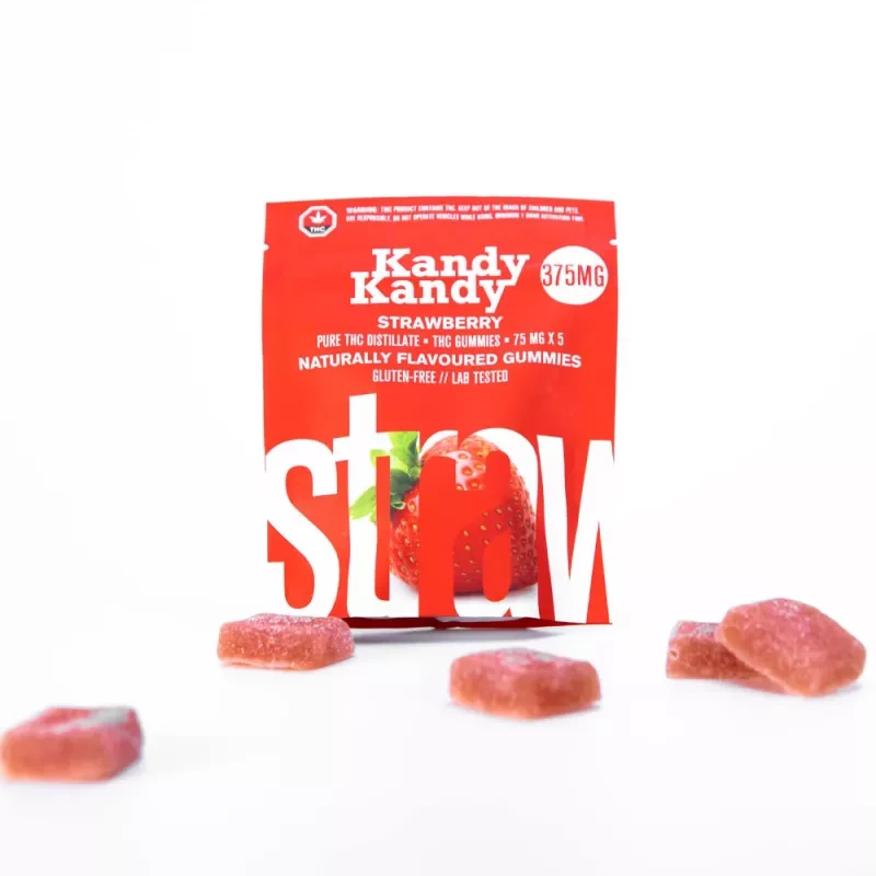 Kandy Kandy Strawberry THC Gummies, 75mg Pure Distillate, Gluten-Free, Lab-Tested.