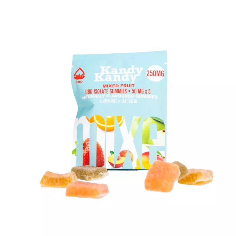 Kandy Kandy 250mg Mixed Fruit CBD Isolate Gummies in Colorful Packaging