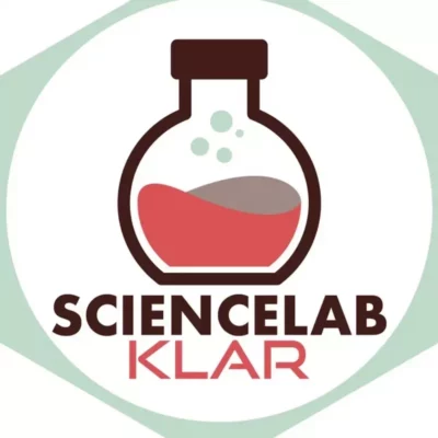 ScienceLab KLAR logo with lab flask graphic and modern green gradient design.