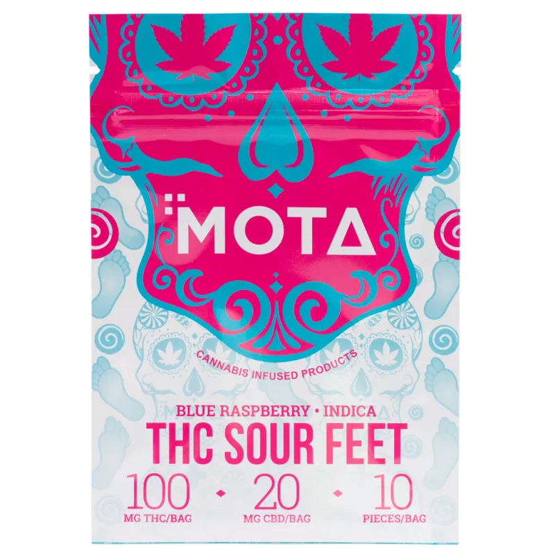 MOTA Indica Sour Gummies with Blue Raspberry Flavor, THC and CBD Infused