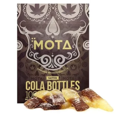 MOTA Cannabis-Infused Sativa Cola Gummies, 100mg THC per pack.