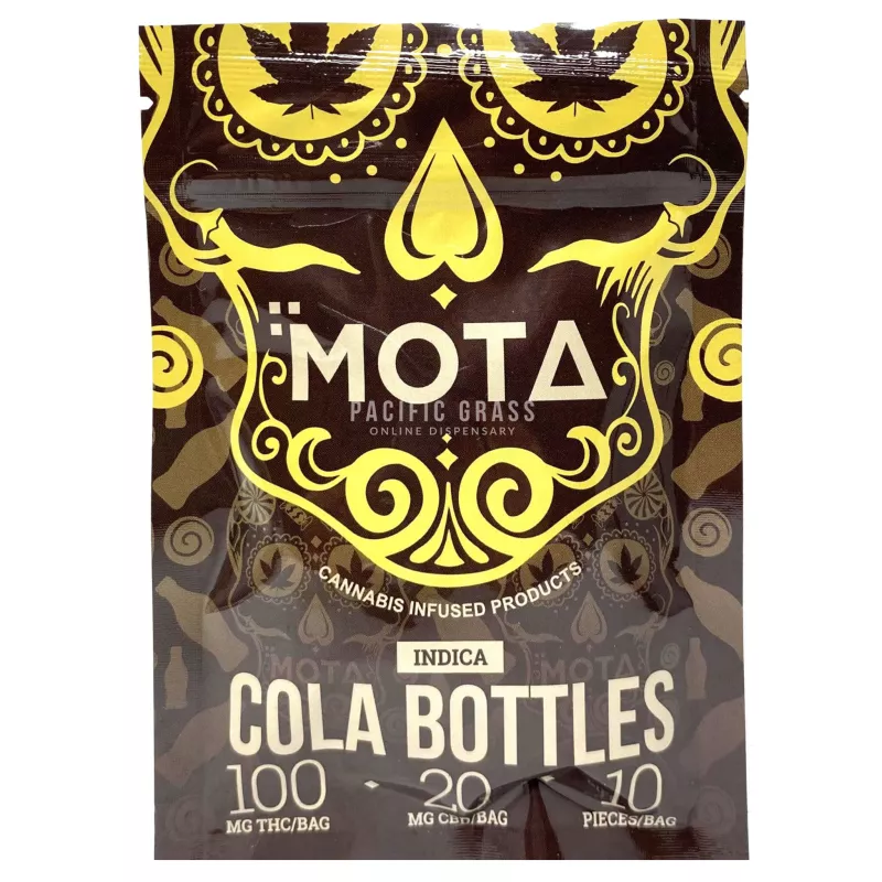 MOTA Indica Cola Gummies with 100mg THC, 20mg CBD - 10 pieces packaging.