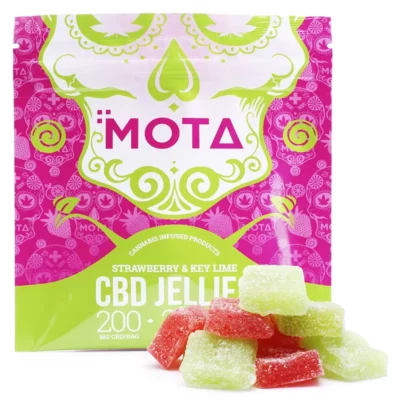 MOTA CBD Jellies in Strawberry & Key Lime, 200mg - Cannabis-infused edible candies.