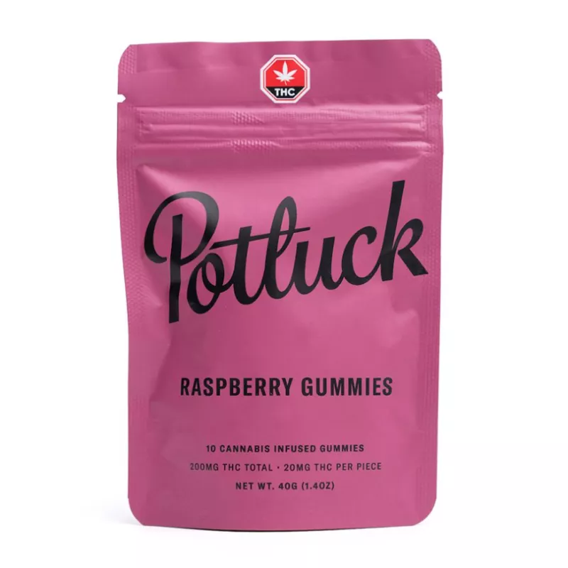 Potluck 200mg THC Raspberry Gummies, 10-Pack - Cannabis Edible