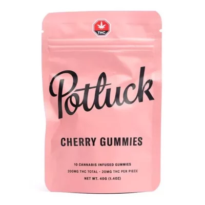 Potluck Cherry Gummies, 200mg THC, Cannabis-Infused Edibles, 10-Pack