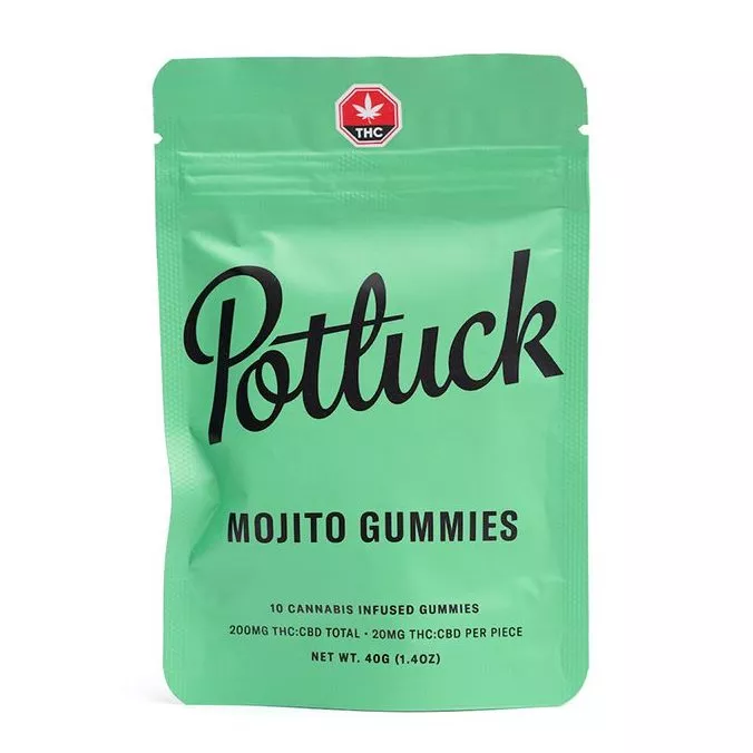 Potluck Mojito Gummies with 200mg THC/CBD in Green Packaging