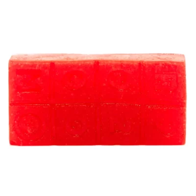 Red LEGO brick with six studs on white background.