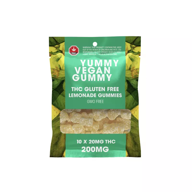 200mg THC Vegan Lemonade Gummy Bears - Gluten-Free, GMO-Free